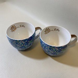 Lilly Pulitzer Ceramic Mugs Set of 2, Ceramic Coffee Tea Hot Beverage Cups, Blue